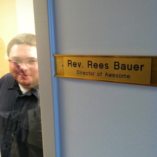 The world's coolest job title. Even better than @kr8tr's! Rees Bauer, Director of Awesome, (runs the network at @blendec).